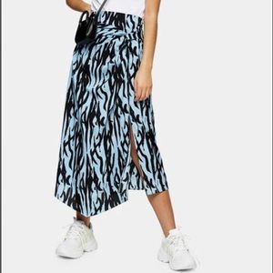 TOPSHOP Blue Zebra Printed Midi Skirt | Size 8